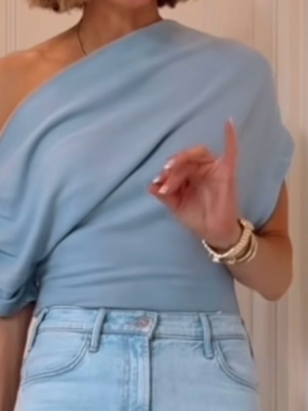 BRAND NEW! Never worn. Showpo Powder Blue Draped Cowl Neck Blouse.